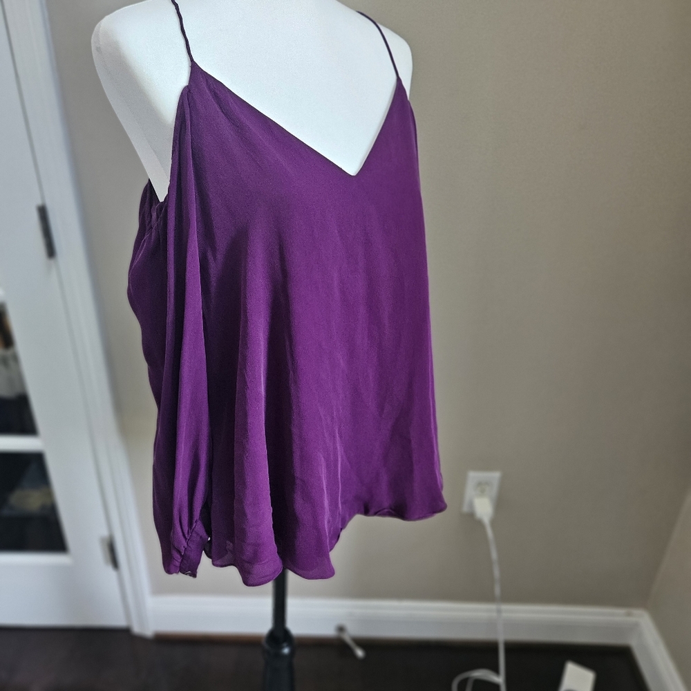 Purple cold shoulder tie blouse